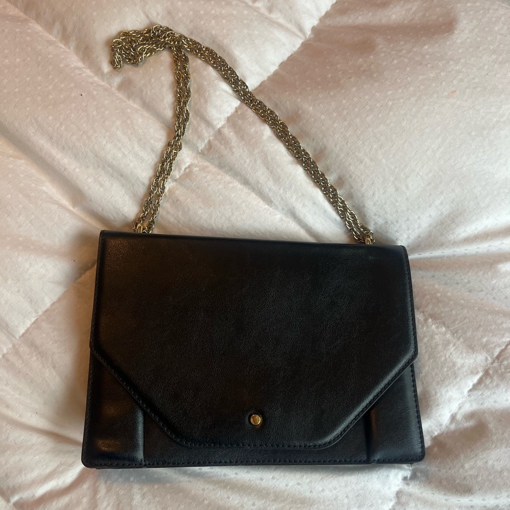 Banana Republic Black Leather Shoulder Bag with Gold Chain